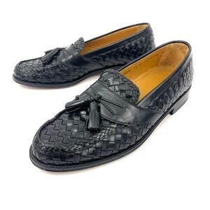 Massimo Emporio Woven Leather Tassel Loafers in Black